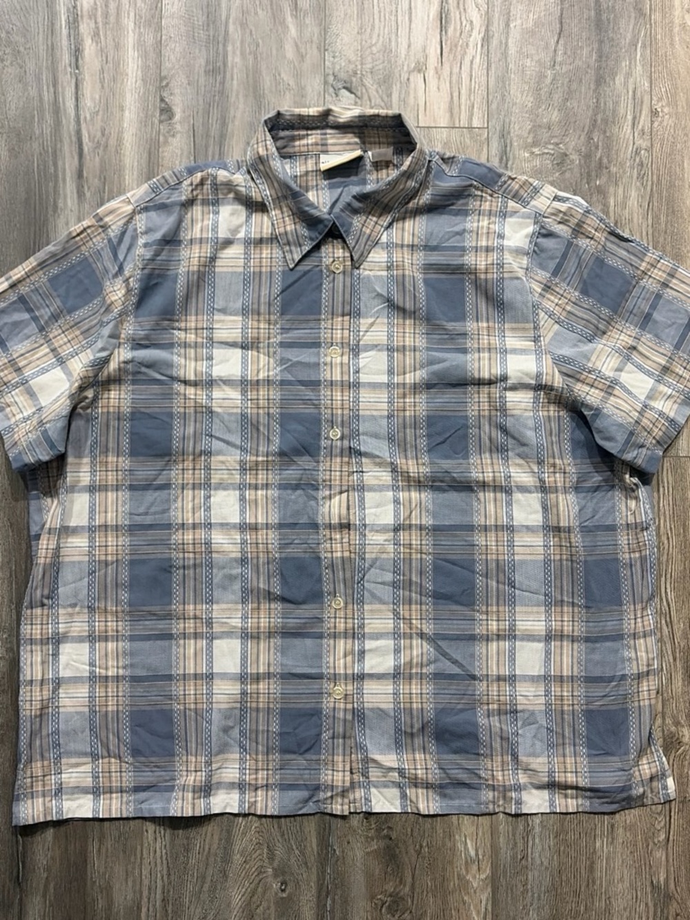 Alfred Dunner Plaid Short Sleeve Button Up Shirt Blue Beige 24W